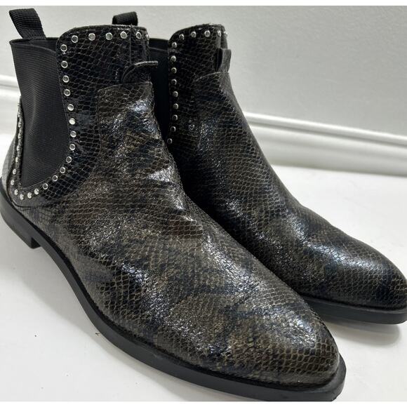 Zara Boots Womens 8.5  Basic Pull On Chelsea Ankle Bootie Brown Leather Studded - Picture 1 of 9